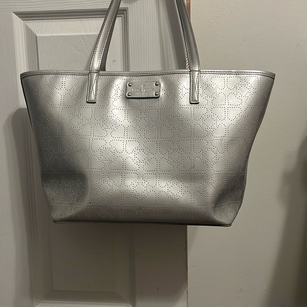 Kate Spade Silver Shoulder Bag with Embossed Texture